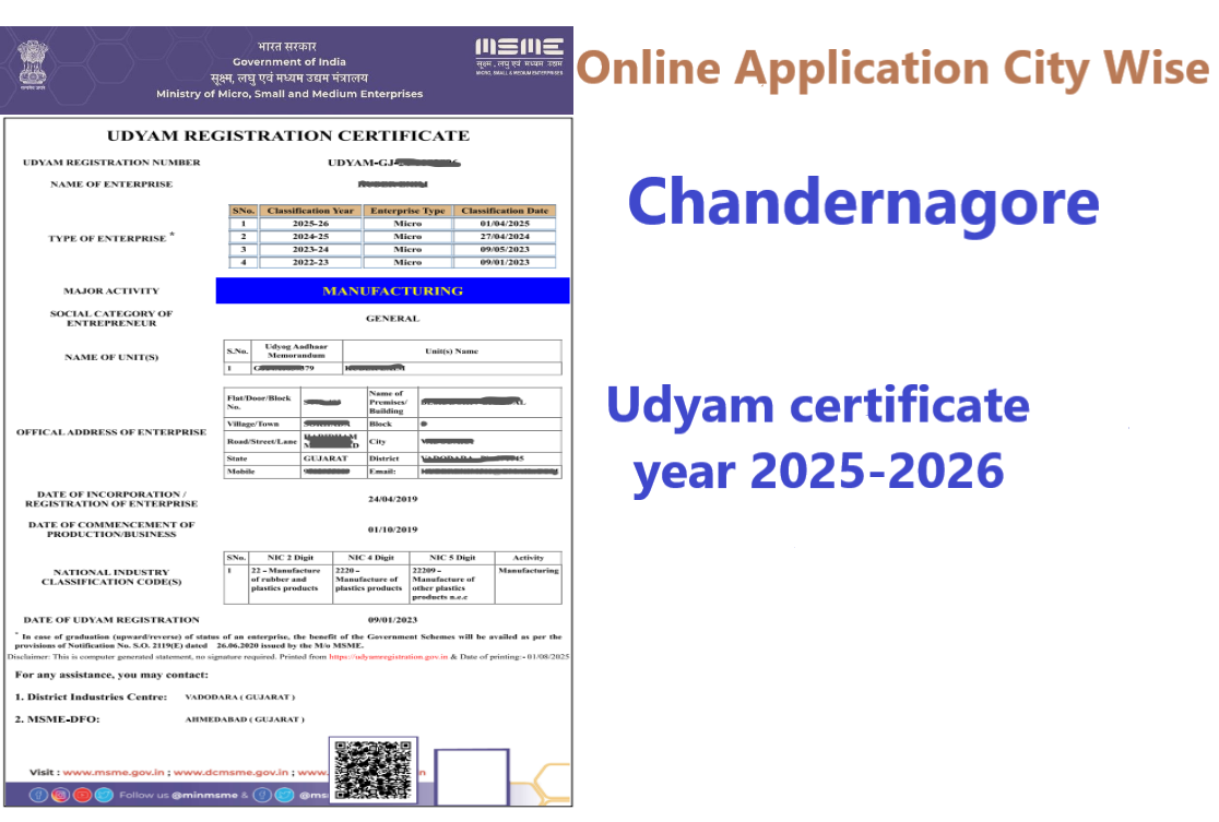 Chandernagore  Udyam Certificate Year 2025-2026